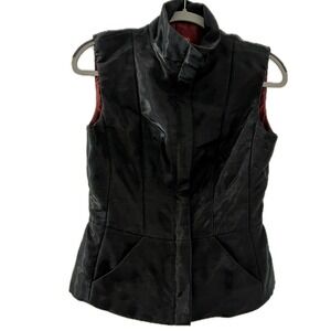 KENZO PARIS Black High Neck Sleeveless Vest Jacket Shimmer Black Womens Size 38